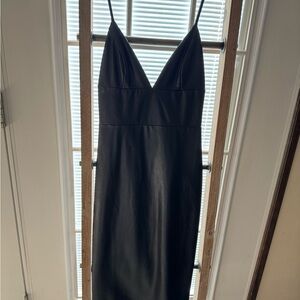Elegant Faux Leather “LBD” (Black Spaghetti Strap Dress)
